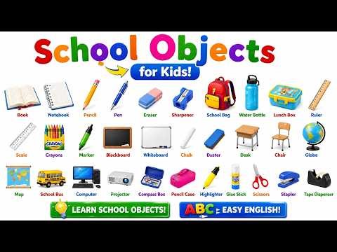 30 School Objects for Kids | School Items Name in English | Learn School Objects for Children 🎒✏️