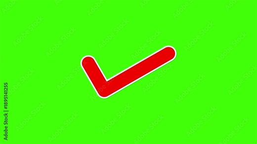Red Check Mark Tick Symbol Animation on Green Screen Background
