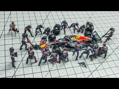 MINI GT 1/64 RedBull F1 Pit Crew Set With Diecast REDBULL RB18 Unboxing and Review