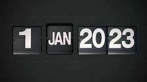 A retro flip calendar showing every day of 2023 up until January 1st 2024.