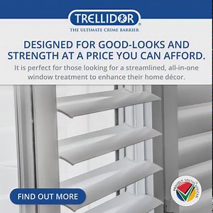 Trellidor is ecstatic to introduce to you our new elegant Estate Shutter! The Estate Shutter is an aluminium louvre shutter designed specifically for homes in secure estates and other low crime risk locations. It is perfect for those looking for a streamlined, all-in-one window treatment to enhance their home décor. These are high quality louvre shutters that anyone can afford, without losing other important aspects such as strength under attack, a dependable Trellidor locking system, expert ins