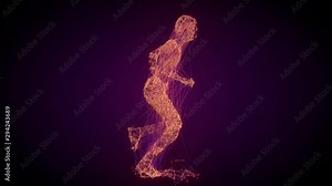 Abstract seamless loop animation of a running man from particles and lines. Motion Graphic design. Creative concept. Futuristic science style. 3d rendering. 4K, Ultra HD resolution