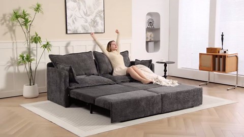 73.6 Inch Pull-Out Sofa Bed, 3-in-1 Corduroy Sleeper Sofa with Storage & USB/Type-C Ports, Convertible Couch for Living Room, Bedroom, Apartment (White)