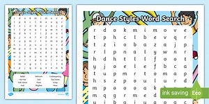 Dance Styles Word Search Activity