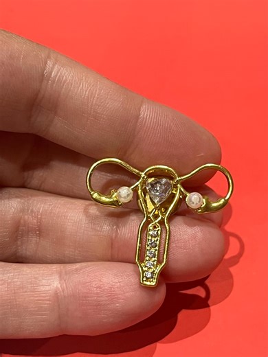 Gold Tone Uterus Lapel Pin With Heart Crystal and Faux Pearls – Feminist Reproductive Rights Badge Women’s Health Pin - Etsy