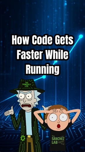 The Sanchez Lab on Instagram: "How Can Code Start Slow… Then Get Faster? Programs that actually speed up the longer they run? Sounds impossible but that’s the magic of Just-In-Time (JIT) compilers. They profile code in real time, find the bottlenecks, and optimize them on the fly. That’s why some apps feel sluggish at first then hit full throttle. #rickandmorty #compiler #coding #techexplained #techreels"
