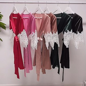 Sexy Fashion Satin Bridesmaids Robes With Lace for Wedding Robe