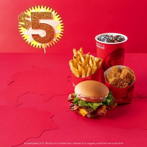 2.8K reactions · 546 shares | Right now you can get nuggets, fries, a drink and a GIANT Jr. Bacon Cheeseburger for only $5. It’s kind of a big meal. | Wendy's | Facebook