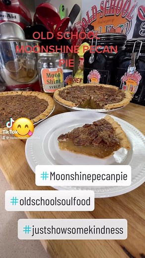 OLD SCHOOL MOONSHINE PECAN PIE This is one of the simplest and easiest pies to make But what happens when i add moonshine syrup to it? Its absolutely delicious and takes the flavor to another level RECIPE: 4 whole eggs 1 cup granulated sugar 2 tablespoons melted butter 1 cup moonshine syrup( use light corn syrup if u dont have moonshine syrup) 1 tablespoons vanilla 1 cup pecan halves Place pecans in pie shells Mix all remaining ingredients together and add to 8 in par cooked pie shell Cook in 35