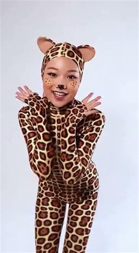 A teenager girl wears jaguar animal lycra spandex costume(Part 1)