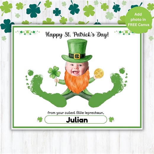 St. Patrick’s Day Footprint Photo Keepsake, Editable Footprint Art, Kids St Patrick Craft, Baby Toddler Keepsake, Instant Download - Etsy