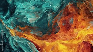 Orange and Teal art motion video, moving background with abstract texture, dissolving effect, psychic waves with calming liquid