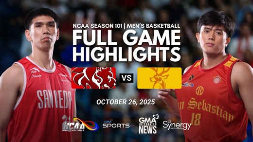 San Beda vs. San Sebastian (Men's Basketball Highlights) 🏀 The San Beda Red Lions continued its winning ways in the #NCAASeason101 men's basketball tournament with a 62-50 victory over the San Sebastian Golden Stags! Watch the highlights of the game here. Catch the games LIVE on GTV and Heart of Asia (HOA), or via livestream on NCAA Philippines and GMA Sports' YouTube accounts! #BuildingGreatness #GMASports | GMA Sports PH
