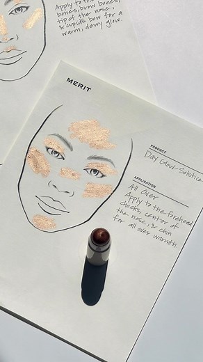 Merit Beauty Face Charts for Solstice Highlighter Application