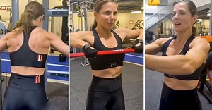 Elsa Pataky flexes her strong arms and very toned back in gruelling workout clip