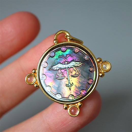 Libra Zodiac Scales Pendant – Carved Mother of Pearl & Sterling Silver Necklace - Etsy