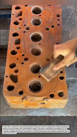 Manual Surface Cleaning of Rusted Cylinder Head – Precision Preparation Process.