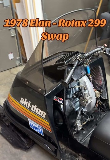 1978 Skidoo Elan - Rotax 299 Swap. Today I fit the freshly rebuilt 299 into the 1978 Elan chassis. Still a few bugs to work out but getting much closer! #tommystuneups #vintage #skidoo #rebuild #revival #elan #bombardier #rotax #sled #snowmobile #project #engineswap #enginerebuild #classic #poject #299 #250 #single #mikuniswap #retrofit #1978