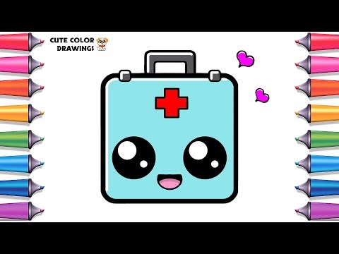 How to draw a cute first aid kit step by step