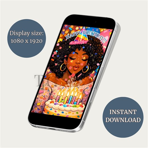 Vibrant Animated Birthday E-card | African-american Woman Digital Birthday Card | Flickering Candles & Smoke Animation - Etsy