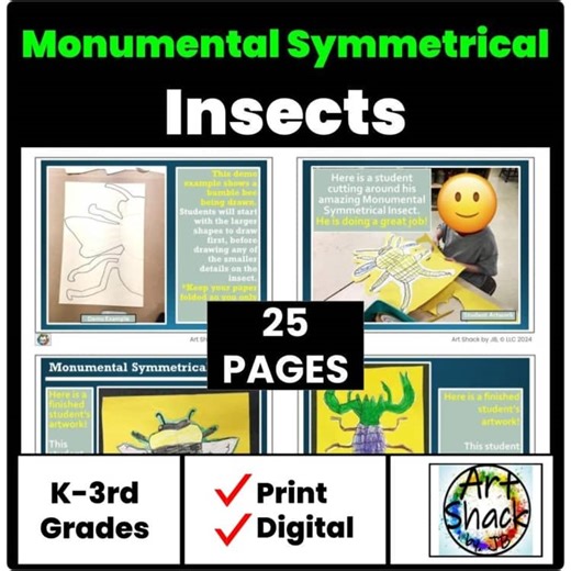 HUGE Symmetrical Insect Drawing Lesson/Digital Resource/Elementary School