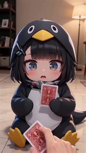 Baby penguin plays card game for the first time ❤️