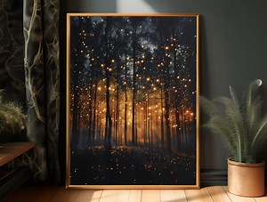 Magical Forest Glow Wall Art, Enchanted Night Firefly Canvas Print - Etsy
