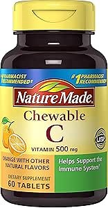 Nature Made Chewable Vitamin C 500 mg Tablets, 60 Count to Help Support the Immune System (Pack of 3)