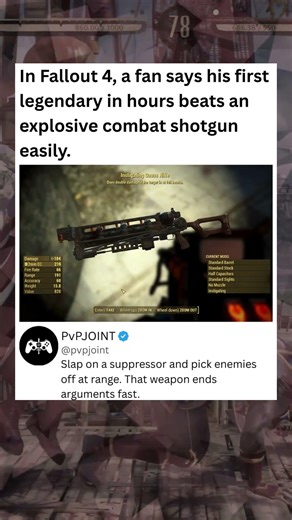In Fallout 4, a fan says his 1st legendary in hours beats an explosive combat shotgun #fallout4