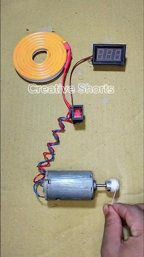 How Powering Voltmeter and Neon Strip Light With Rope Pulling Generator _ DC Motor #dcmotor #shorts