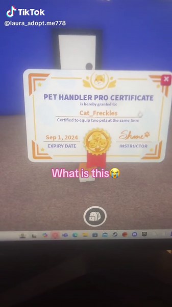 Pet Handler Pro Certificate in Adopt Me - Talking Pets Videos