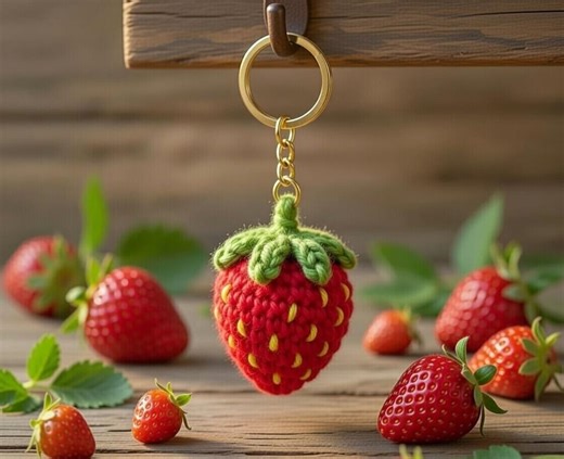 Crochet Strawberry Keychain Pattern – PDF   Video Tutorial - Etsy