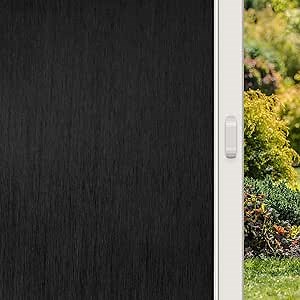 KESPEN Total Silk Blackout Window Film Privacy Static Cling, 100% Light Blocking Anti-UV Room Darkening Opaque Glass Tint, Heat Control Reusable Door Cover for Day Sleeping,Black,17.5 Inch X 6.5 Feet
