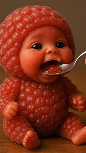 Cute Al-Generated Raspberry Baby! | Funny Fantasy Animation | Baby Eating with Spoon #baby