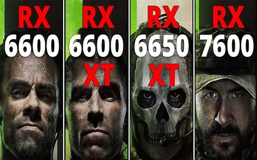 RX 6600 6600XT vs RX 6650XT 7600 显卡对比（1080P分辨率测试，CPU为R7 7800X3D）
