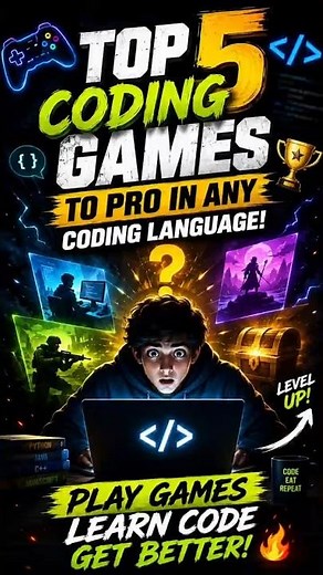 🎮 Top 5 Coding Games to learn programming faster! 🚀 #coding #python #tech