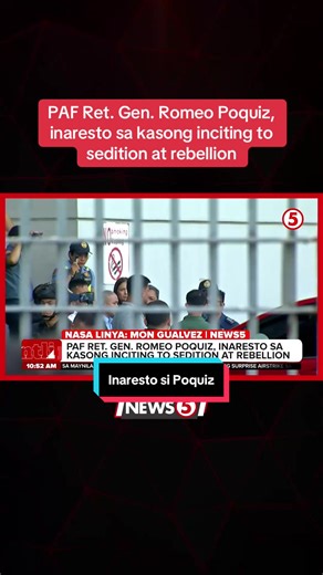 #FrontlineExpress | Naka-posas na lumabas sa NAIA Terminal 3 si PAF Ret. Major General Romeo Poquiz. Inaresto siya kaugnay ng kasong inciting to sedition at rebellion. | via Mon Gualvez