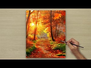 How to Draw a Beautiful Autumn Scenary / Acrylic Painting for Beginners / STEP BY STEP