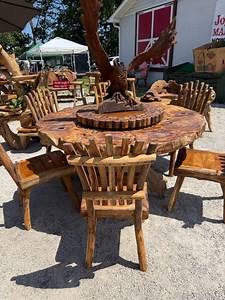 Handcrafted Solid Teak Dining Set With Lazy Susan – Rare Statement Table, Indoor or Outdoor - Etsy