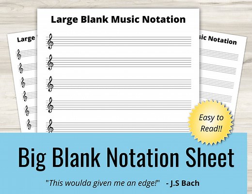 Big Blank Music Notation Sheet, Printable Staff Paper (instant Download - Large Print) - Etsy