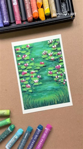 Easy Water Lily Pond Drawing with Oil Pastels 🌿✨ | Step-by-Step Tutorial for Beginners