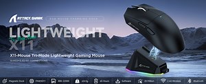 ATTACK SHARK X11 Lightweight Wireless Gaming Mouse with RGB Charging Dock, Tri-Mode 2.4G/USB-C Wired/Bluetooth, 22000 DPI, PAW3311 Sensor, 5 Programmable Buttons, for PC/Mac(Black)