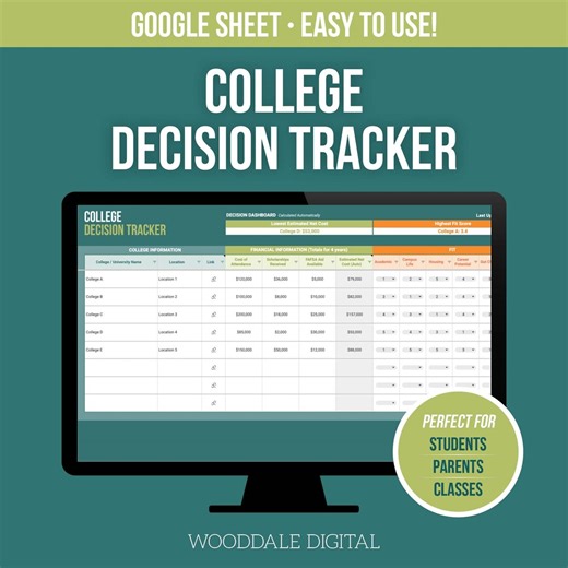 College Decision Tracker | Google Sheets College Comparison Tool | Auto-updating Dashboard | Digital Download - Etsy