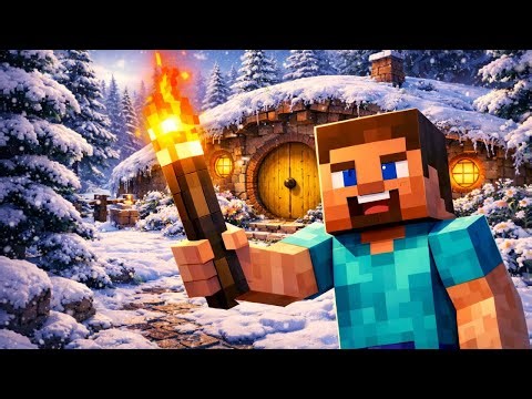 Minecraft im Schneebiom am Bauen