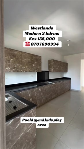 🏙️ Westlands | 3 Bedroom Apartment To Let – KES 135,000 Modern and spacious 3-bedroom apartment, all rooms ensuite, in a prime Westlands location. ✨ Features & Amenities: \t•\tAll bedrooms ensuite \t•\tSpacious living & dining area \t•\tModern fitted kitchen \t•\tBalcony \t•\tLaundry area \t•\tFully equipped gym \t•\tSwimming pool \t•\tKids’ playing area \t•\tLifts \t•\tAmple parking \t•\tBackup generator \t•\t24/7 security 📍 Close to malls, offices, schools & major access roads. 💰 Rent: KES 