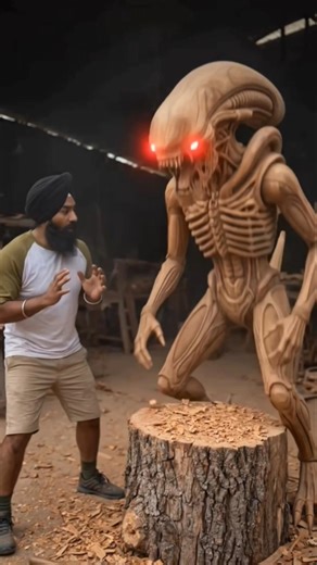 “I made this… and then it moved 💀” #shorts #woodworking #alien #statue