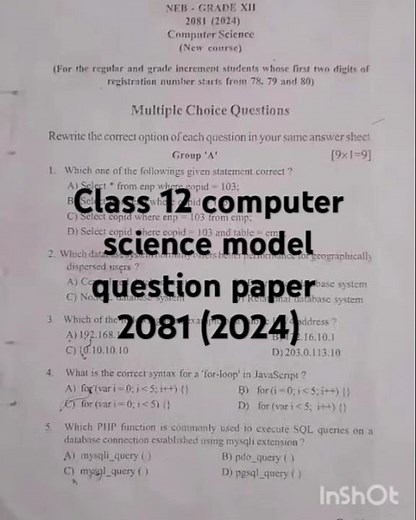 class 12 computer science question paper 2081|| class 12 computer science question paper 2081 exam|