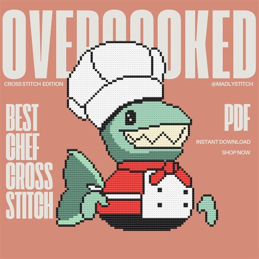 Overcooked Shark Chef Cross Stitch Pattern (digital Download) - Etsy