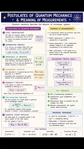 Quantum Mechanics Cheat Sheet ⚛️ | 7 Key Postulates