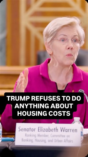 Elizabeth Warren on Instagram: "President Trump hasn’t yet lifted a finger to address sky-high housing costs except to hit “post” on Truth Social. He could start by telling House Republicans to stop blocking a bipartisan bill to build more housing and bring down costs."
